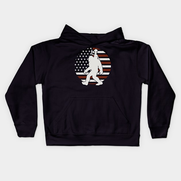 Bigfoot Usa Flag Funny Alien 4th of july Kids Hoodie by Tesszero